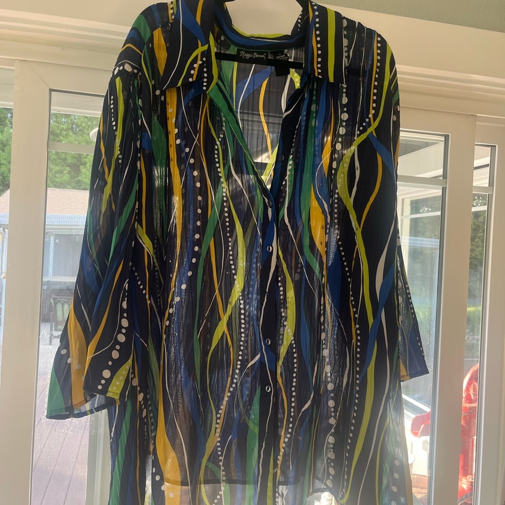 Maggie Barnes blouse size 5x .  Multi colored.  3/4 sleeves.  Button up.